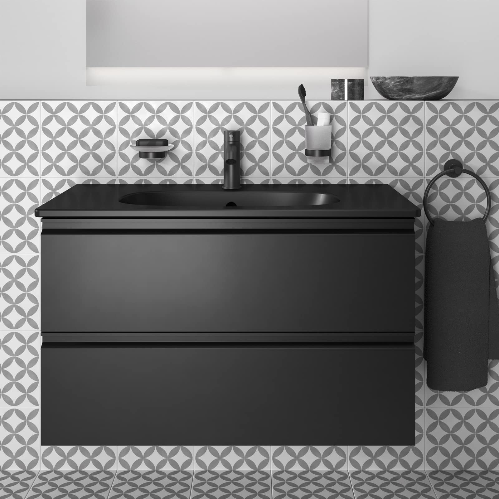 Ideal Standard - IOM Portaspazzolino per installazione a parete in vetro opaco, Nero Seta
