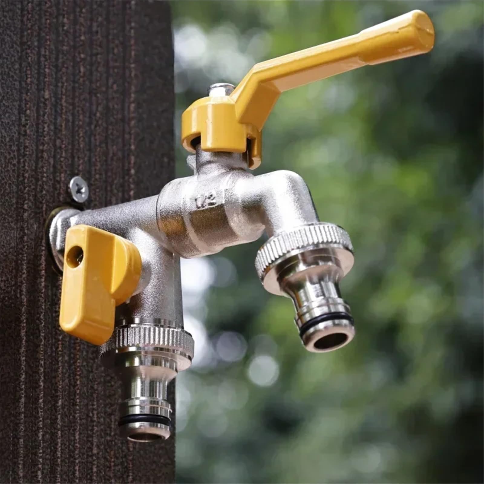CMBSSTFC Grifo Todo el Agua del Grifo de Cobre para Interiores y Exteriores en Dos Salidas 4 Puntos Anticongelante Patio Jardín Doble Flor (C)
