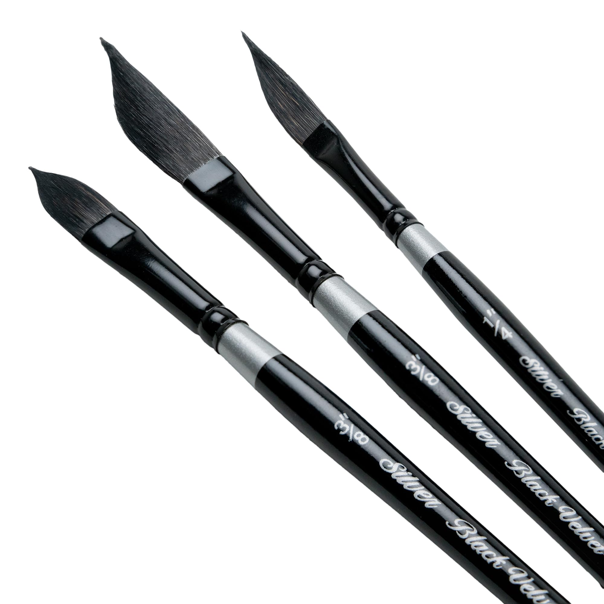 Silver Brush Limited BV-3057S Black Velvet Short Handle 3pc Stroke Set, Mixed Filament Brushes with Very Soft Tips, Professional Artist Painting Set for Watercolors, Gouache, Dyes & Silk Painting
