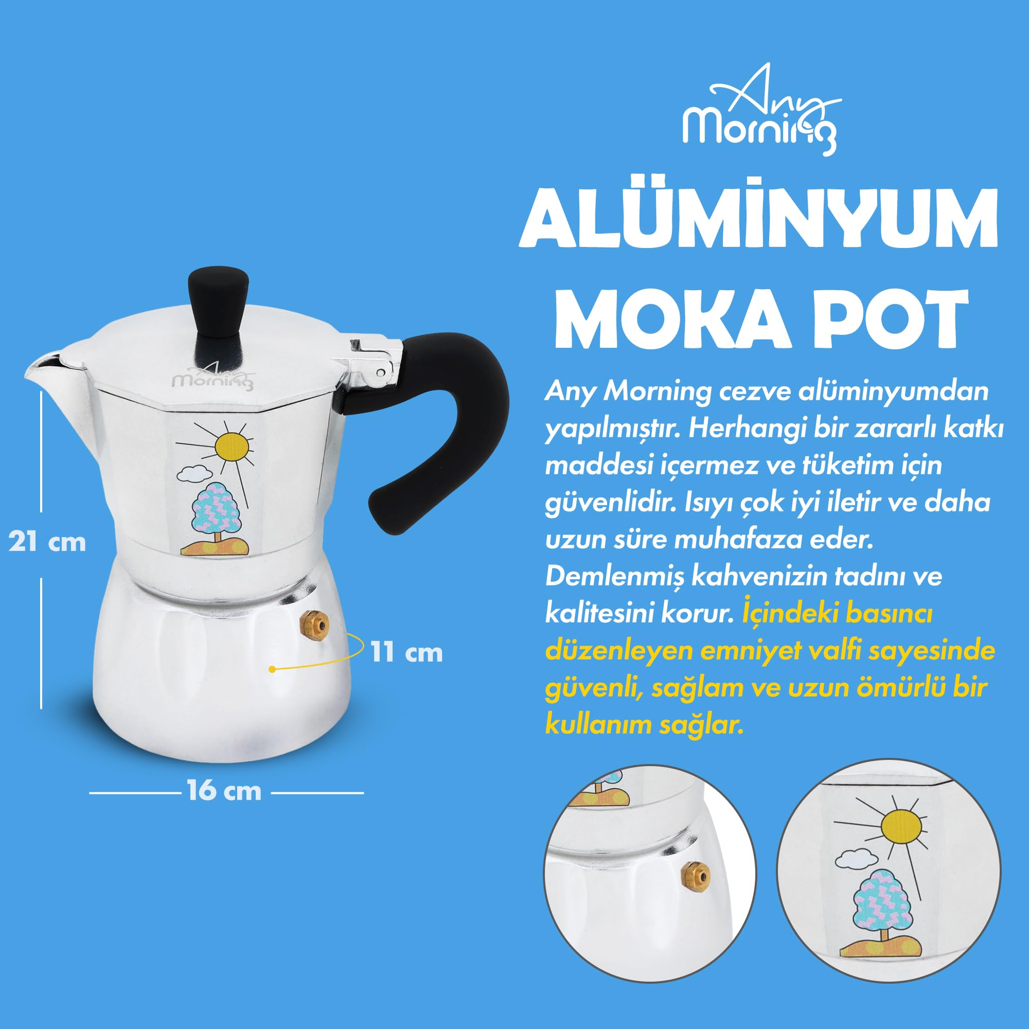 Any Morning | Włoski ekspres do kawy na 6 filiżanek do espresso, ekspres do kawy Moka Pot Coffee Maker - 240 ml