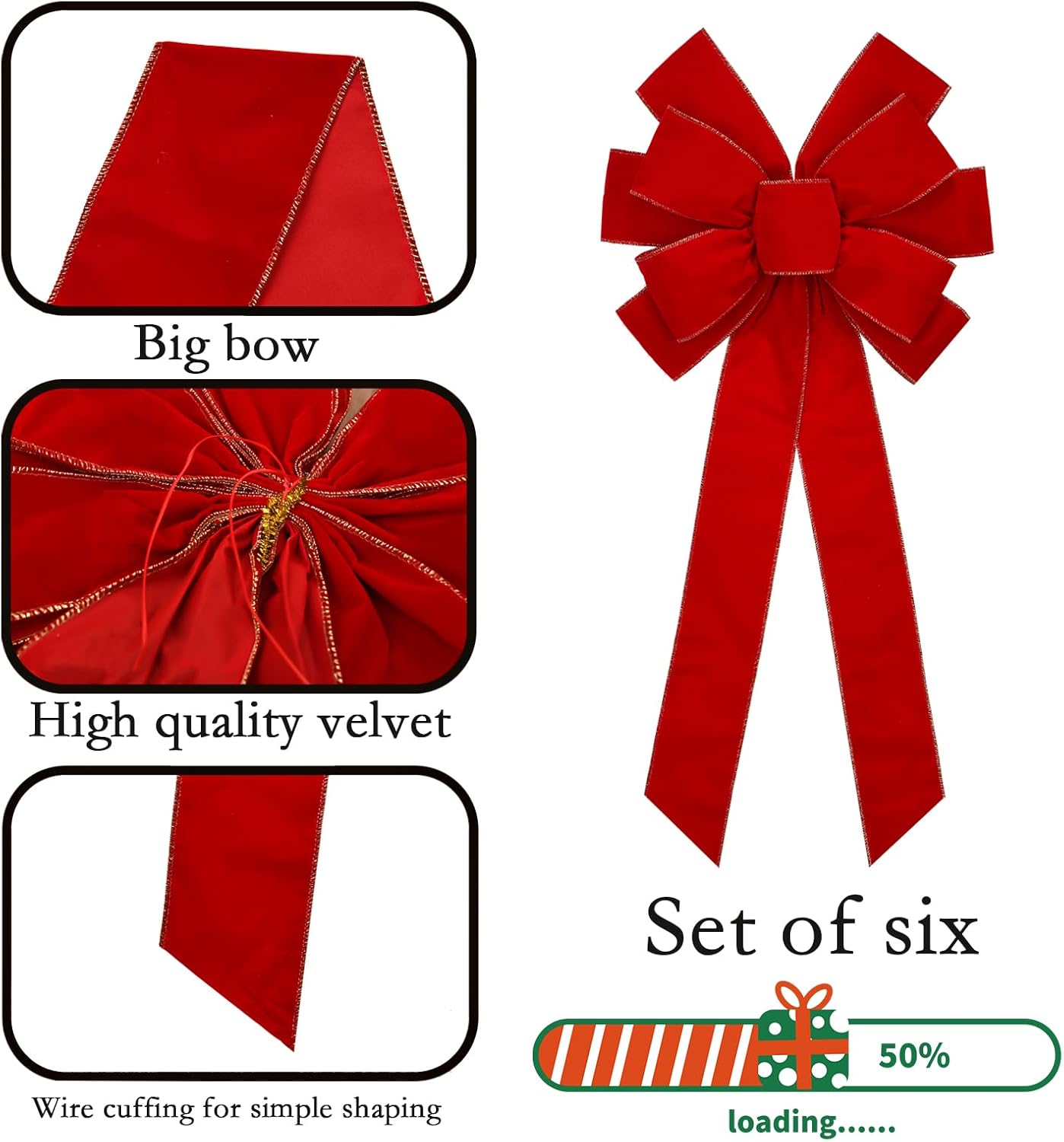 3PCS Large Christmas Velvet Bow, 35.4" x 17.7" Red Velvet Wreath Bow Christmas Tree Topper Ornament Bow for Home Wreath Tree Decoration (6pcs-red, 35.4 x 17.1 Inch)