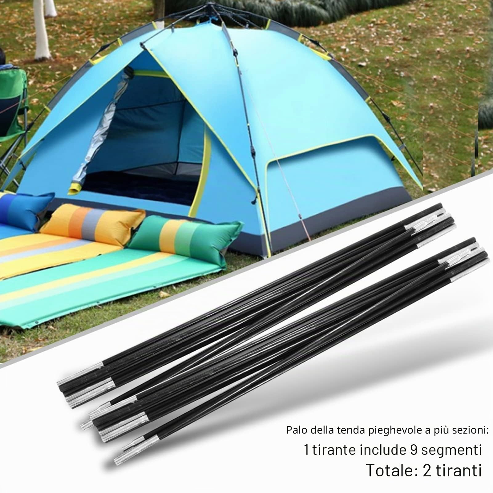 Asta per Tende da Campeggio, 4,9 m Pali per Tenda Pieghevole in Fibra di Vetro Kit palo della Tenda Asta in Fibra di Vetro per Tenda Sostituzione Attrezzature da Campeggio