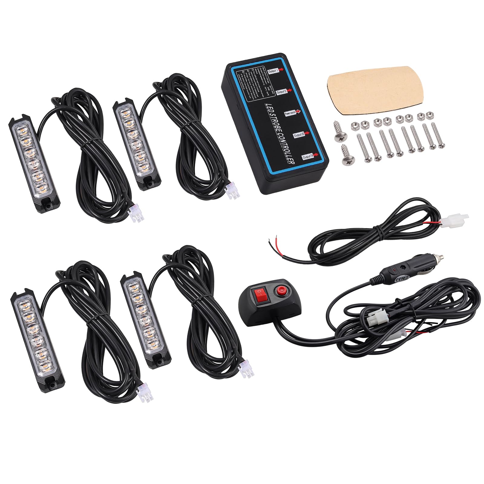 Kit 4x luces estroboscópicas 6LED 12V/24V, Luces de Emergencia Homologada E57, luces de emergencia, señalización ámbar IP65 para camiones,8 Modo de Flash, furgonetas y vehículos de trabajo
