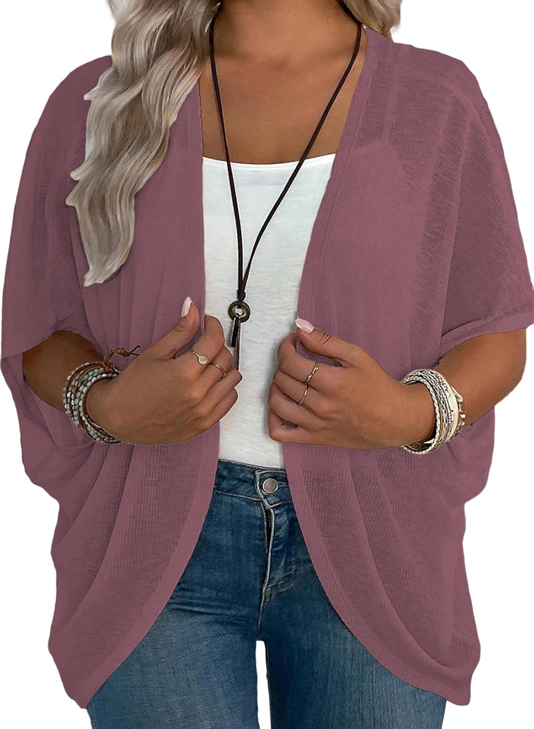 Eytino Womens Plus Size Cardigan Half Sleeve Lightweight Summer Kimono Cover Up Tops 1X-5X
