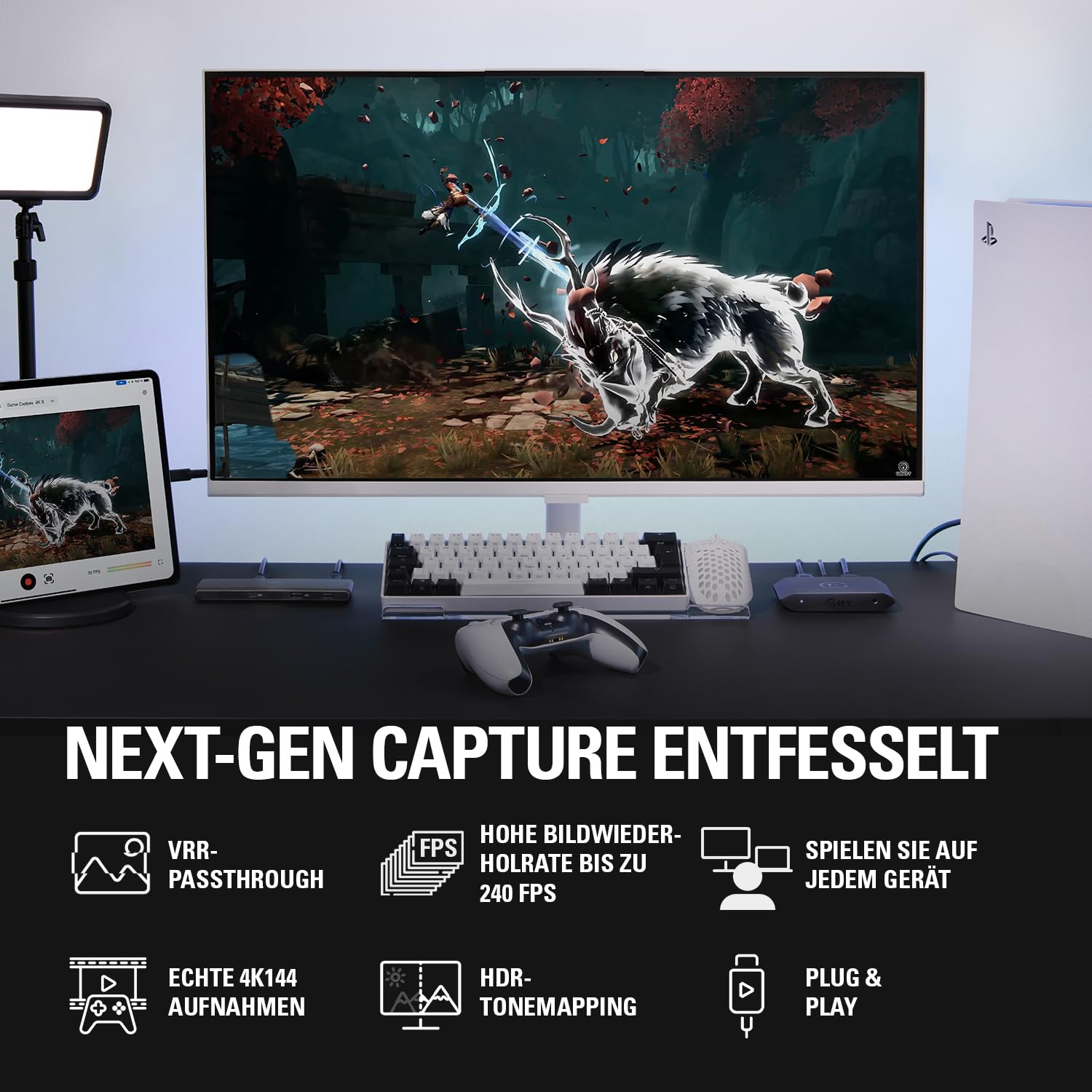 Elgato 4K X - Capture bis zu 4K144 mit Ultra-Low Latency, PS5/Pro, Xbox Series X|S, Nintendo Switch 2, OBS und vieles mehr, HDMI 2.1, VRR, HDR10, USB 3.2 Gen 2, für Streaming & Recording, PC|Mac|iPad