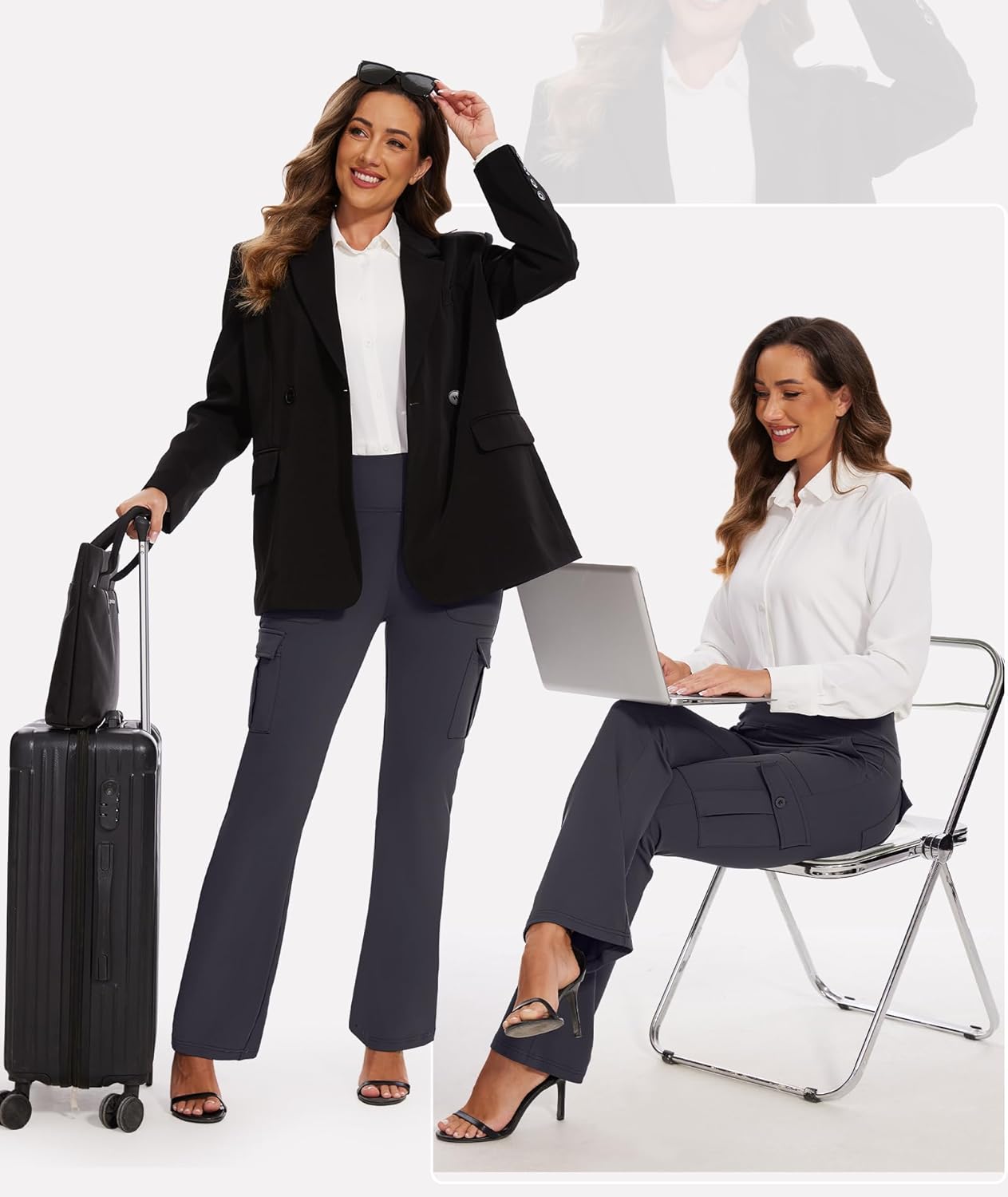 Flare Leggings for Women Yoga Pants with Cargo Pockets High Waist Work Casual Travel Bootcut Leggings - Image 3