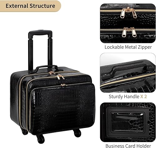 Miniatura 6 de OCHEAL Estuche de tren de maquillaje rodante, maleta organizadora de cosméticos de viaje de 18 pulgadas, estuche de almacenamiento de maquillaje