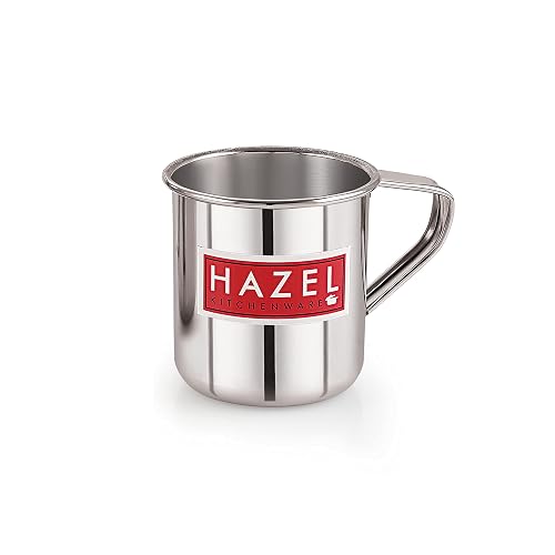 HAZEL Stainless Steel Bathroom Mug 300ml | Strong & Sturdy Multipurpose Steel Mug with Handle for Home, Camping, Kitchen & Outdoor Use, Silver