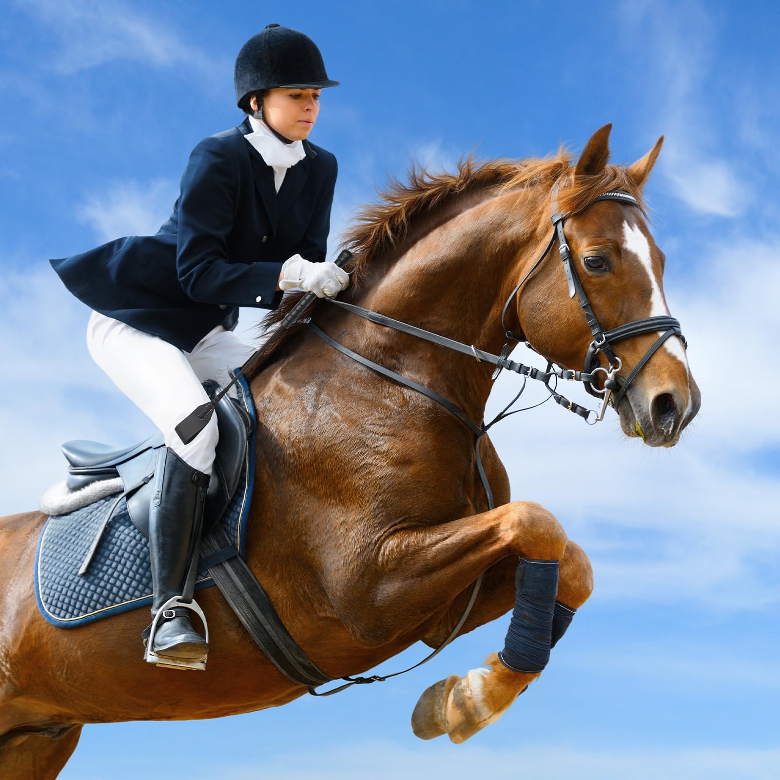 Coolrunner Cultivo de equitación de 45,7 cm para caballo con cuero sintético para equitación, cultivos negros para caballos