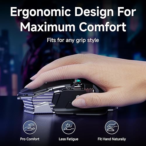 Miniatura 7 de EWEADN G5 - Mouse inalámbrico para juegos, 12800 DPI RGB ajustable con 6 modos retroiluminados, llave de fuego rápido, 9 botones macro programables,