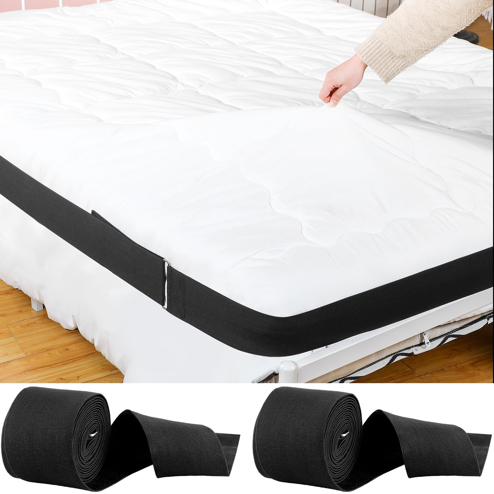2 Pcs 4'' Bed Sheet Holder Band Adjustable Elastic Fitted Sheet Fasteners Bed Sheet Holder Straps Bed Blanket Holder Band Suitable for All Mattress Sizes Black