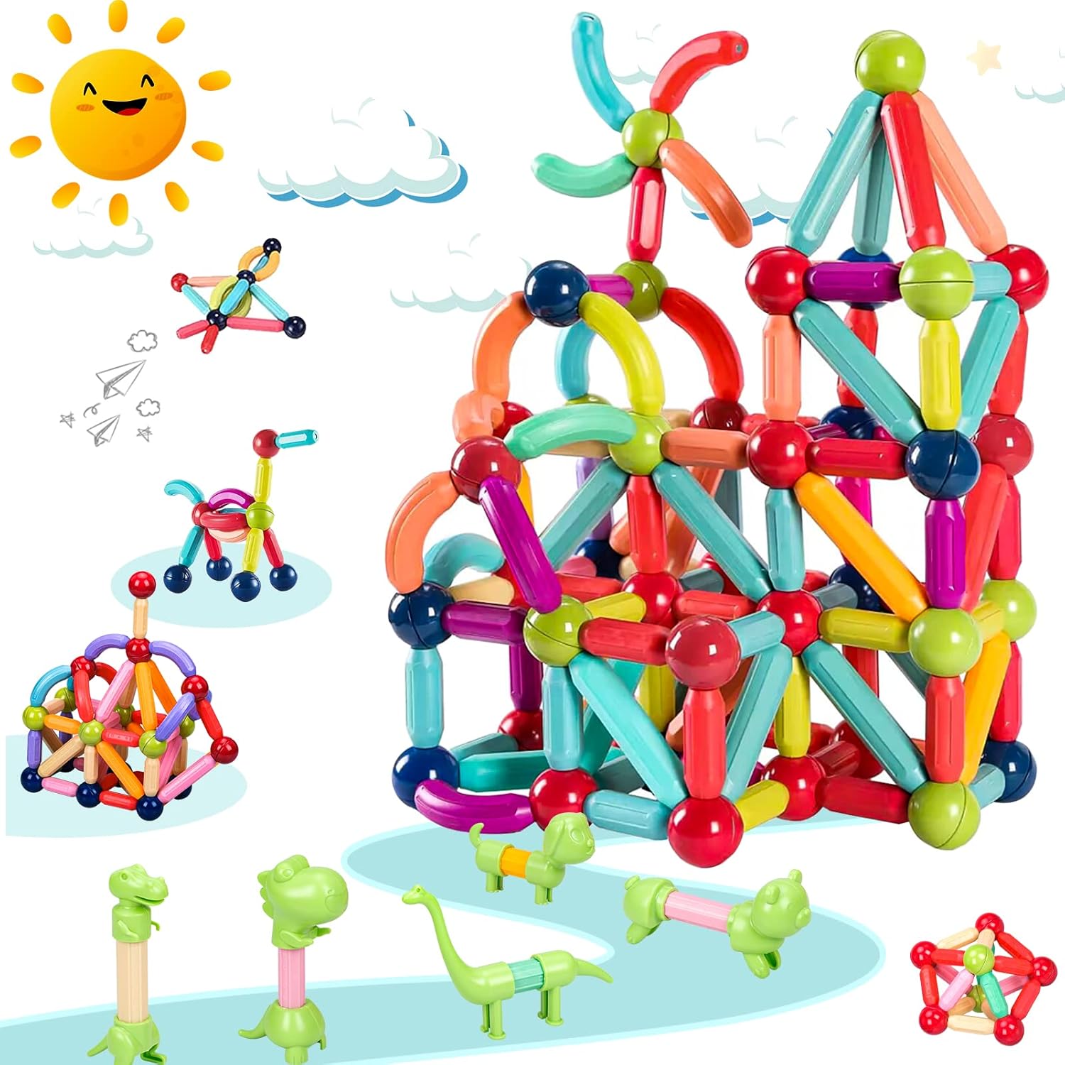 GREAFURN Building Sticks and Balls, 79PCS 3D Strong Building Toy