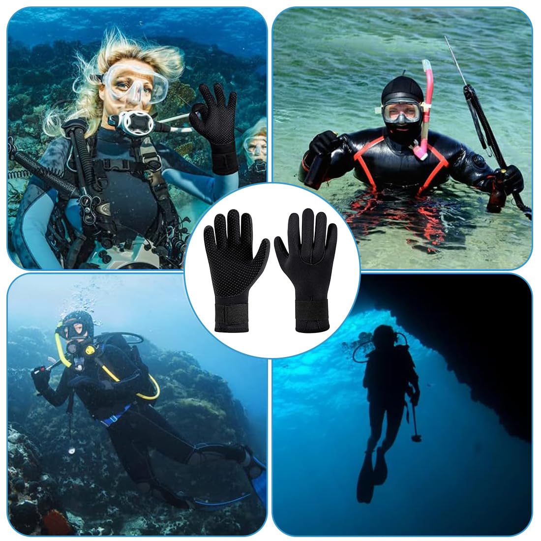 Guanti in Neoprene Elastico, 3mm Guanti da Muta Termica, Guanti da Immersione con Polso Elastico e Particelle Antiscivolo, per Immersioni Snorkeling Surf Pagaia Kayak Nuoto