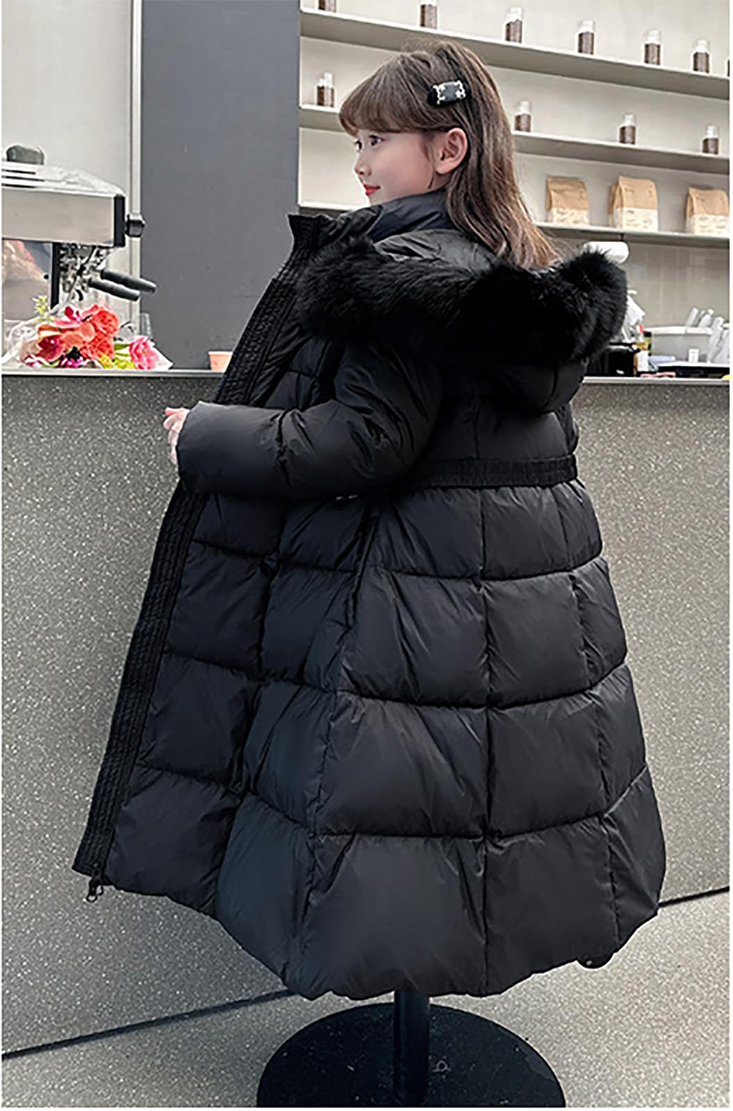 Cappotto invernale per bambini, in velluto, morbido, caldo, con cappuccio in pelliccia, con zip, tasche