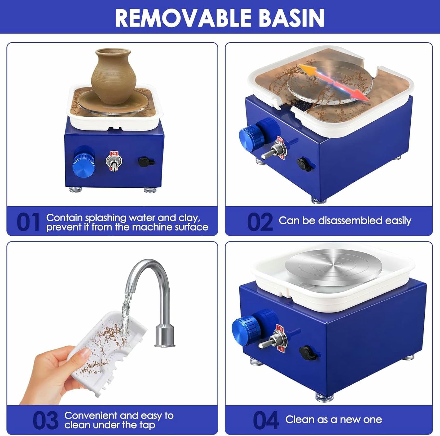 Pottery Wheel Machine with Removable ABS B, Electric Pottery Kit for Hand Trimming, Versatile Craft Tool for Clay Sculpting and Art Projects