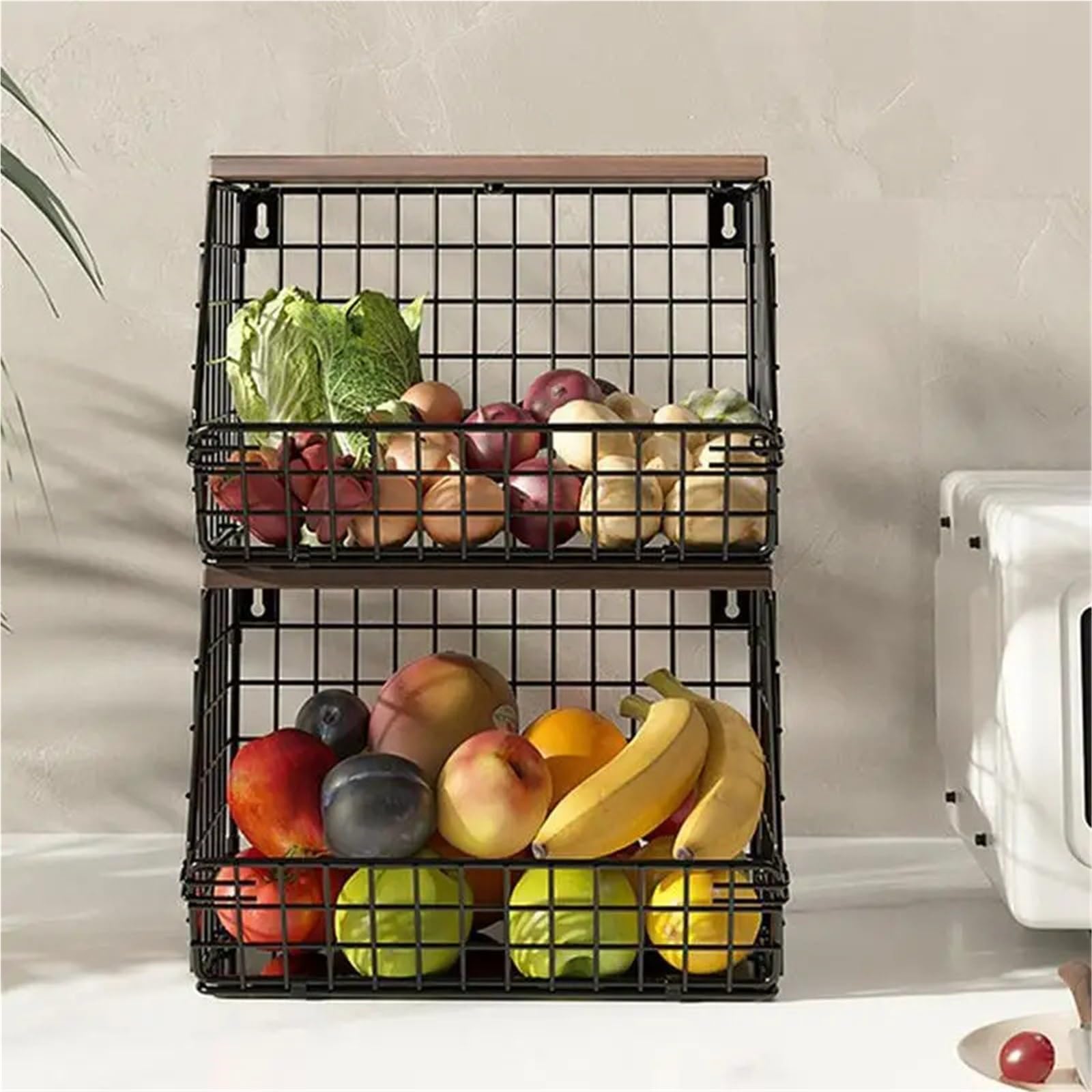Fruit Vegetable Basket Snack Organizer Wall Mount Kitchen Metal Storage With Hook Countertop Pour Maison(S)