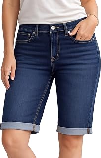 NOROZE Damen Jeansshorts – Knielange Stretch-Jeans für Damen mit Taschen – Sommer-Bermudashorts mit Umschlagbund – Leicht & Bequeme Passform – Größen 34 bis 48