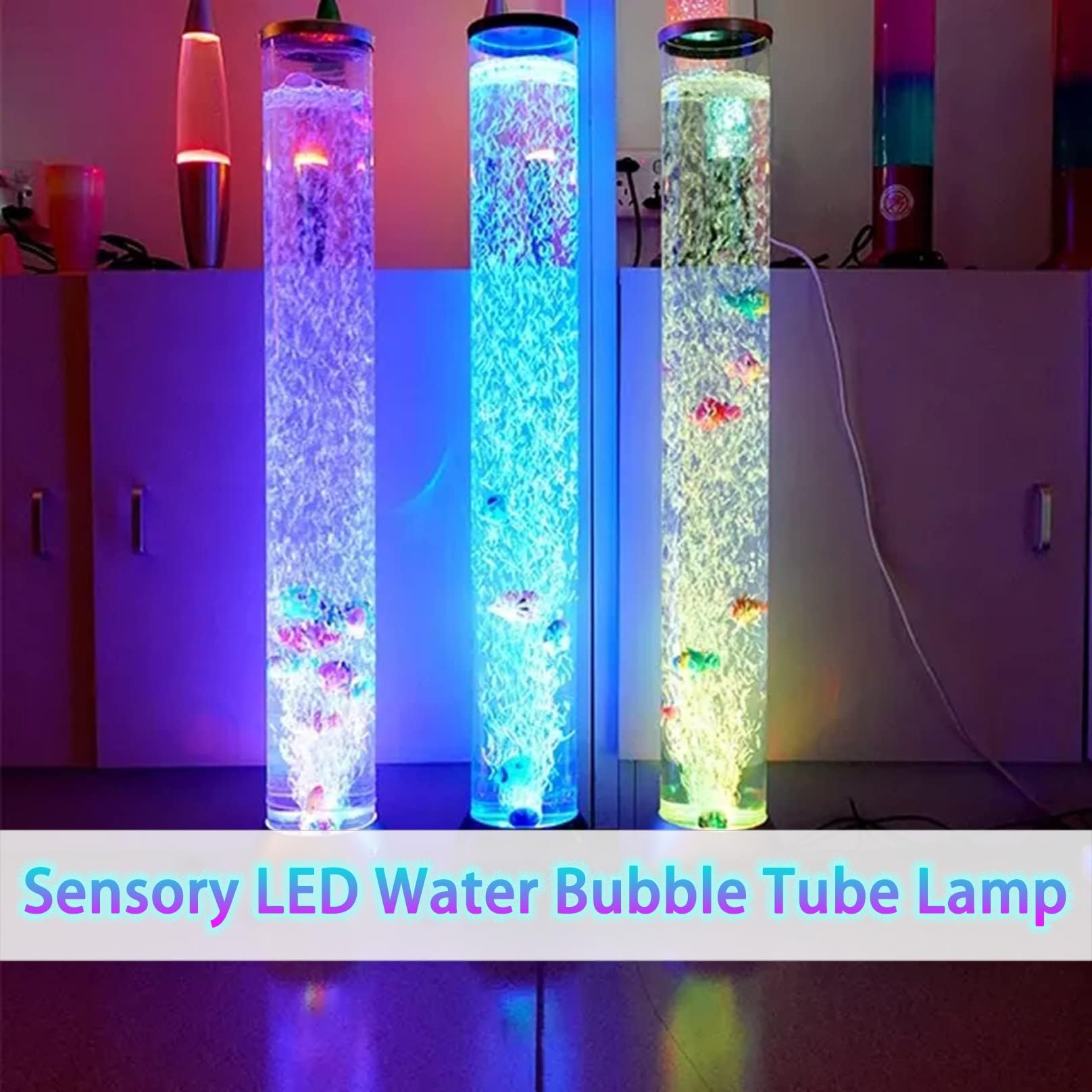 Lámpara sensorial de burbujas con forma de pez, burbujas arcoíris y peces luminosos. Lámpara de lava con luz ambiental for aliviar el estrés, concentrarse en el TDAH y decorar la oficina en casa.