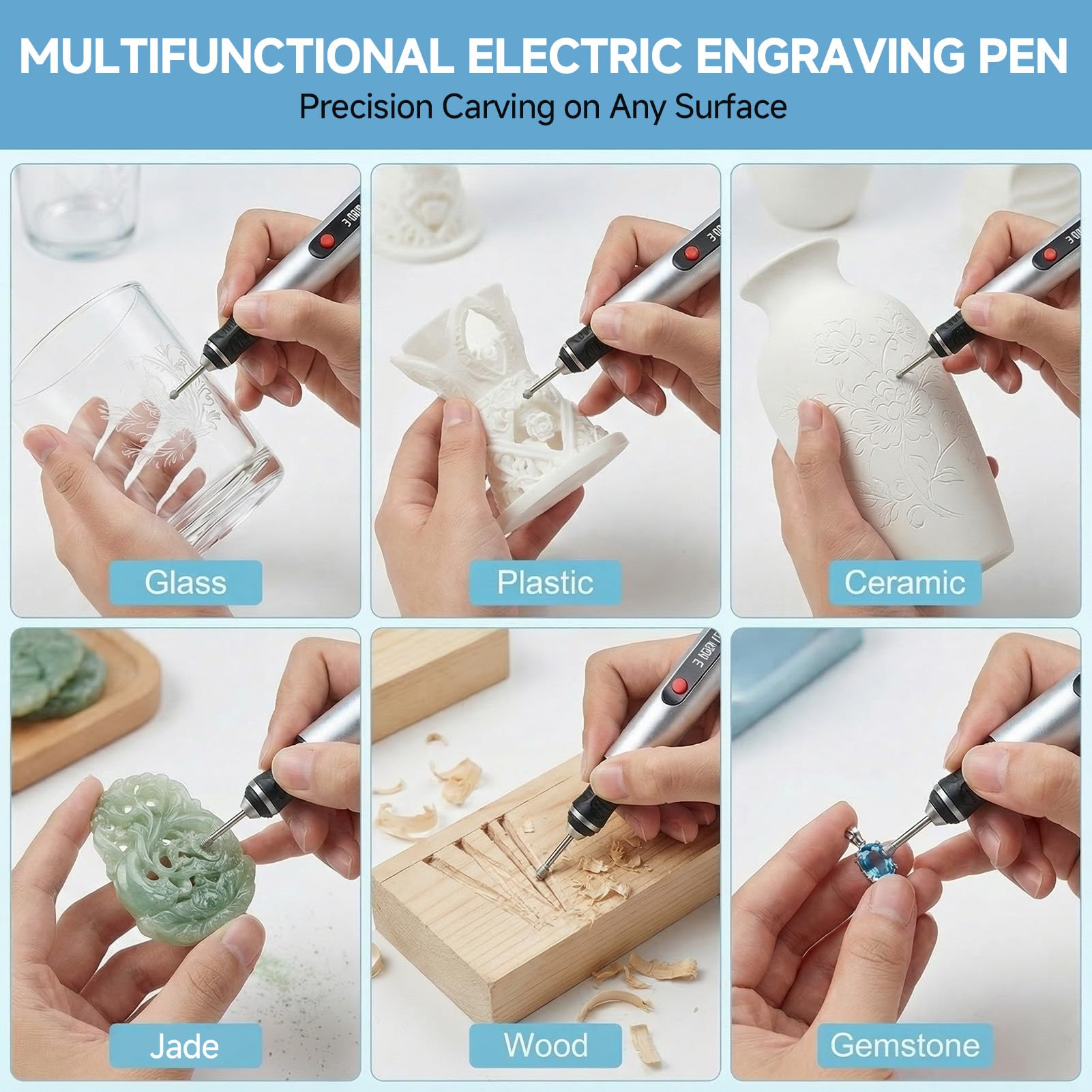 Stylo Graveur Électrique Sans Fil, Pignon de Gravure Électrique avec 30 Bits, Jusqu'à 25.000 U/min, Mini Graveur, Rechargeable par USB, pour Bois, Bijoux, Métal, Verre, Céramique, pour Bricolage