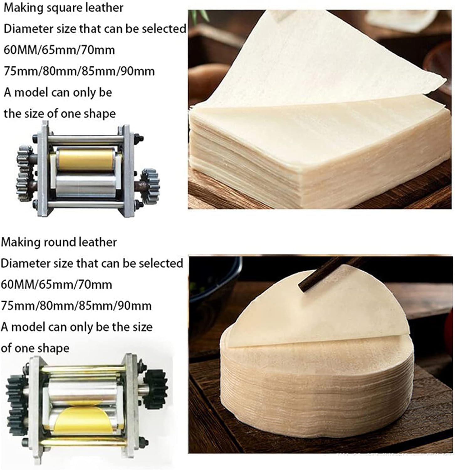 Automatic Dumpling Wrapper Maker Machine for Commercial and Home Use, Round and Square Moulding for Ravioli and Gyoza