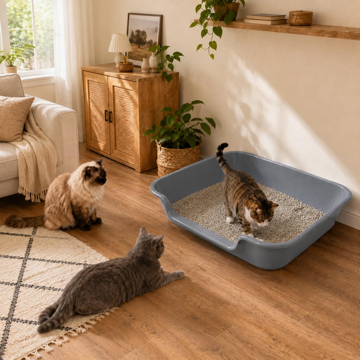 1 Packung extra große Katzentoilette (ABS-Material), niedriger Einstieg, Seniorenklo für geriatrische Kätzchen, große Katzen, Jumbo-Haustiersichere Katzentoilette, Tablett für