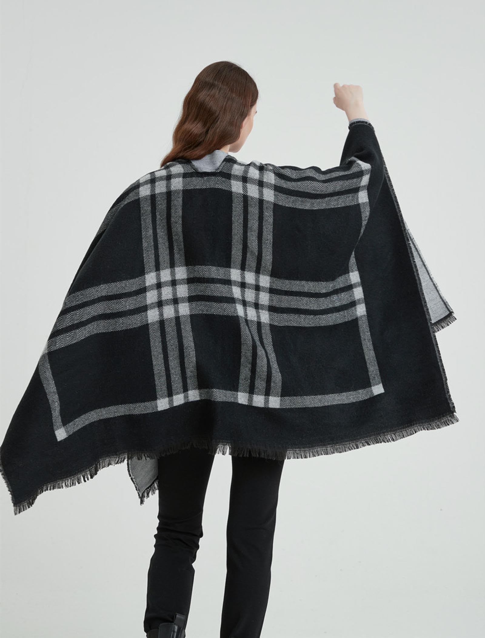Sciarpa Donna Scialle Uomo Scialle Autunno E Inverno Cashmere Mantello da Donna con Scialle Diviso in Pelle Scozzese Bianco E Nero