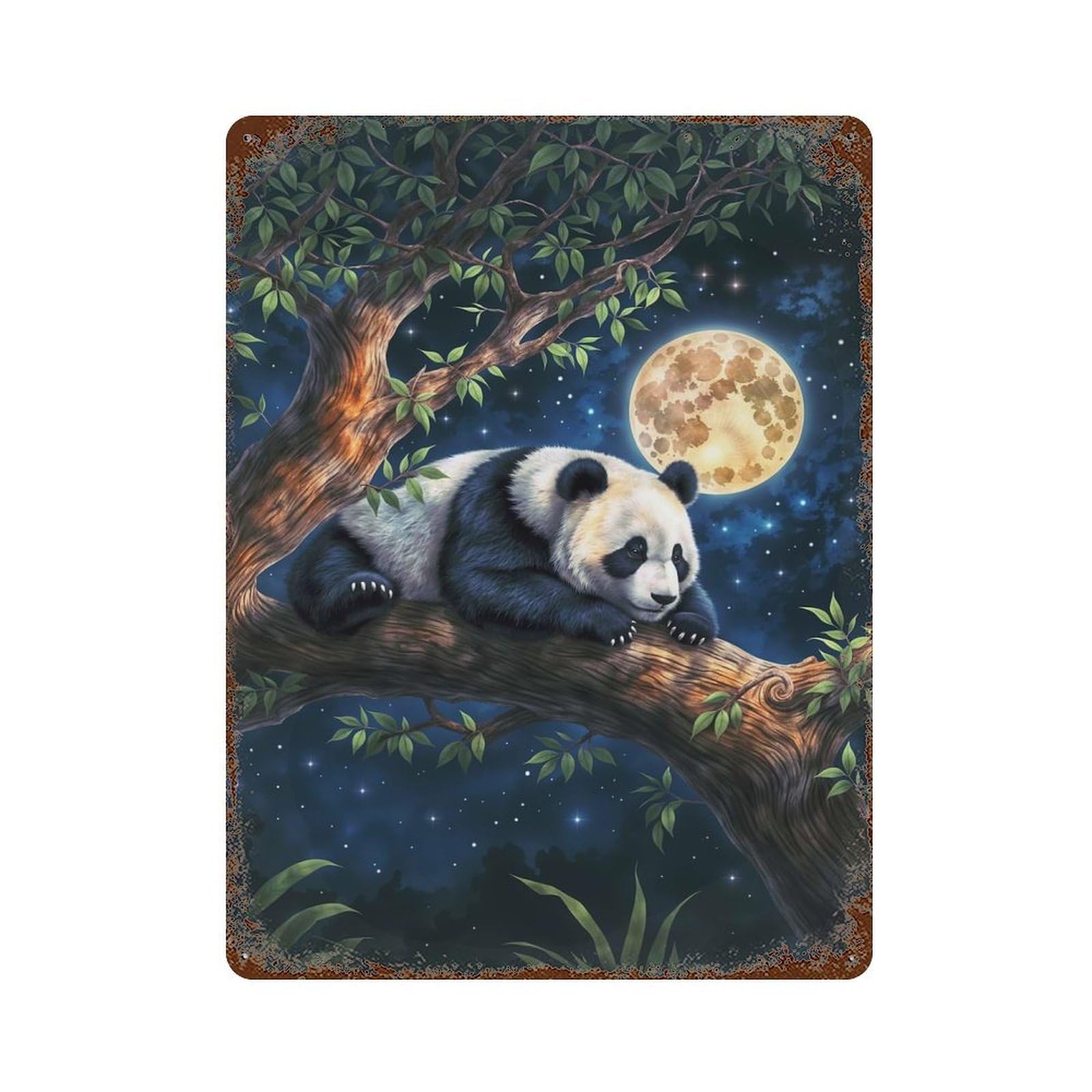 Panda Under Moonlight Rustic Tin Plaque 15.7"x11.8", for Shed, Workshop And Garage Wall Decor, Rustic Home Decor