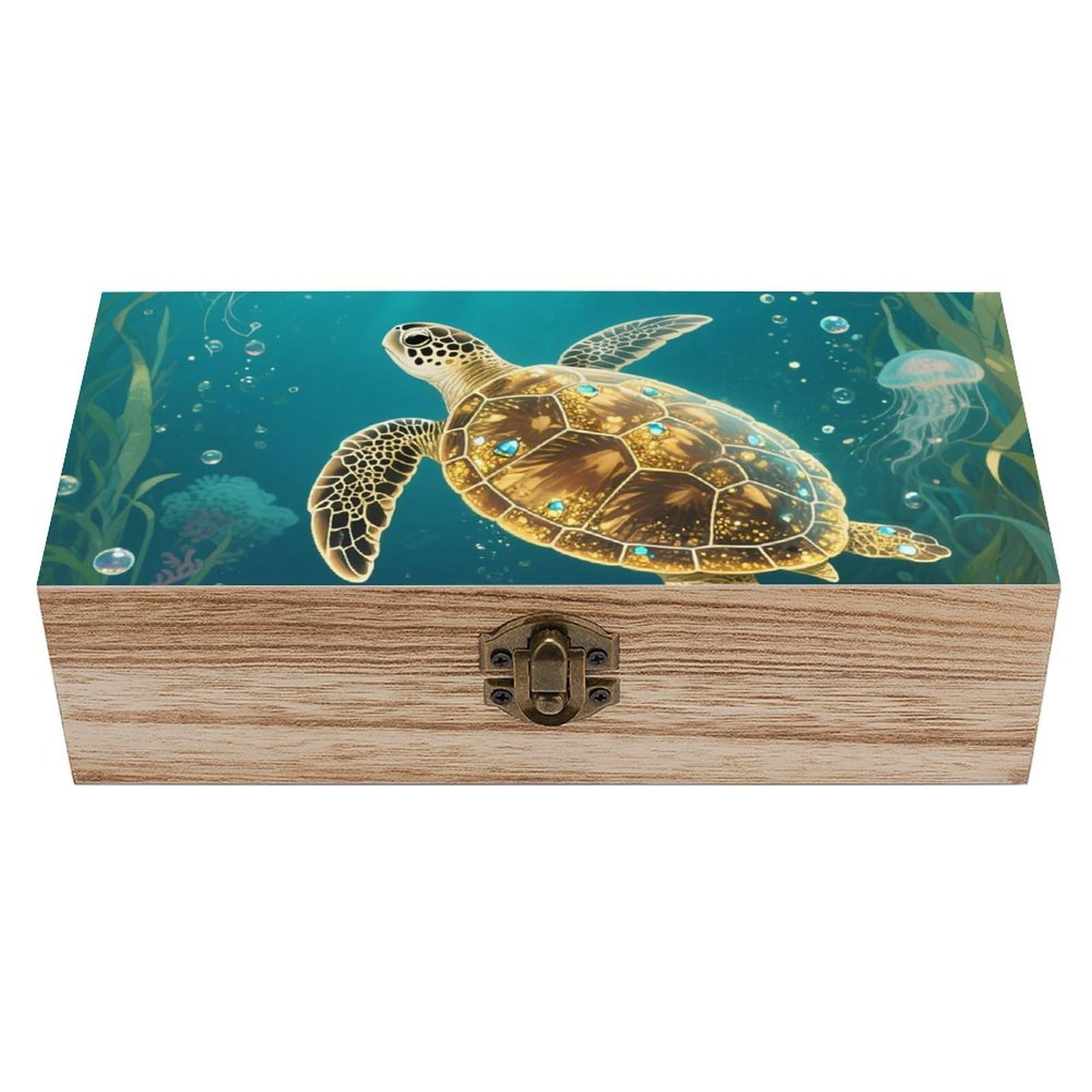 FodPand Decorative Keepsake Box Wooden Storage Boxes with Hinged Lid Handmade Turtle Wood Organizer Memory Treasure Box for Jewelry Craft Card Photo Storage Wedding Bridal Shower Gifts