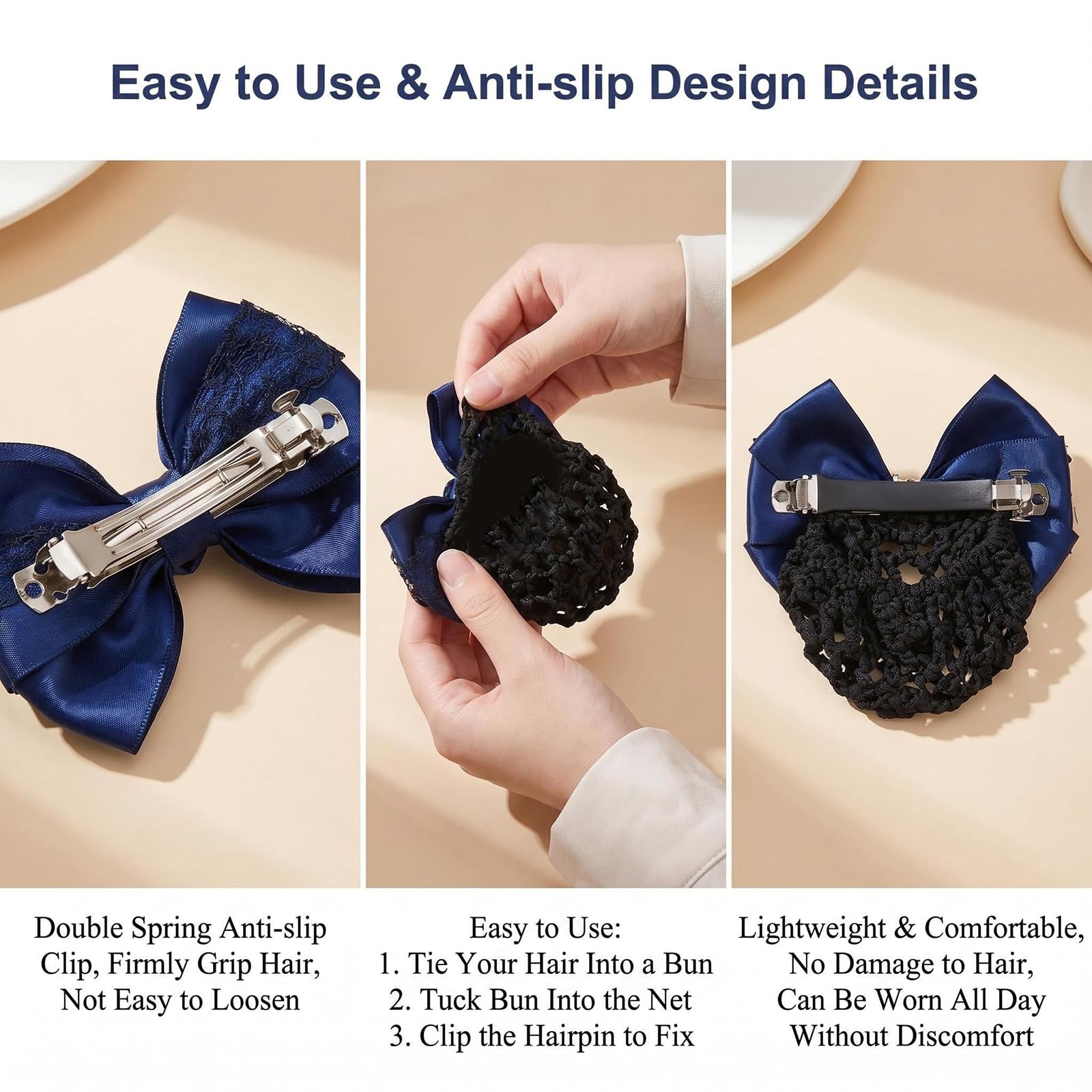 Rete per capelli da donna con fiocco in raso, accessorio per chignon per hostess, banche, alberghi, ristoranti, blu