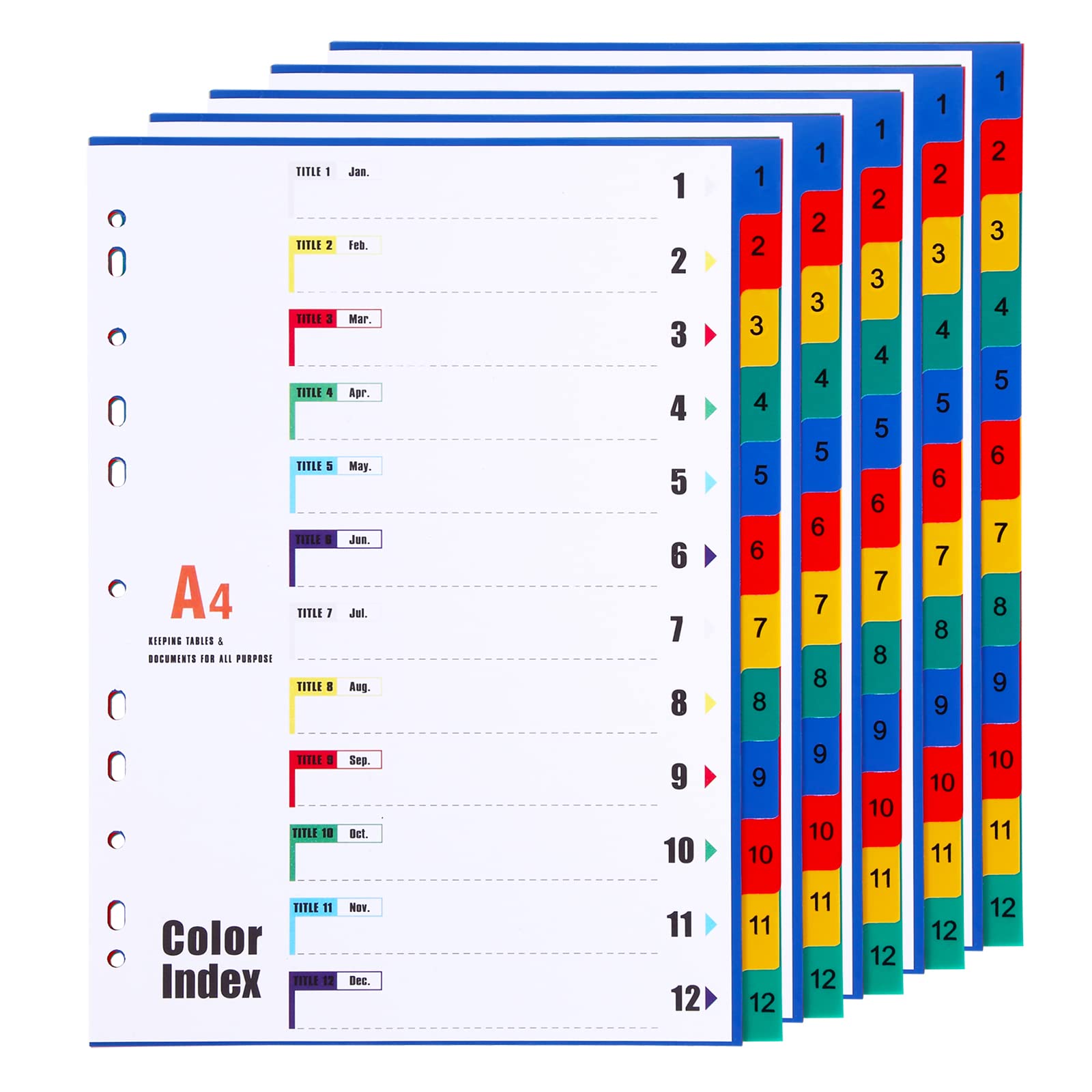 Buy 12Part A4 Plastic Binder Dividers (5 Pack) Number Tabs 112, PP A4 File Dividers Multi