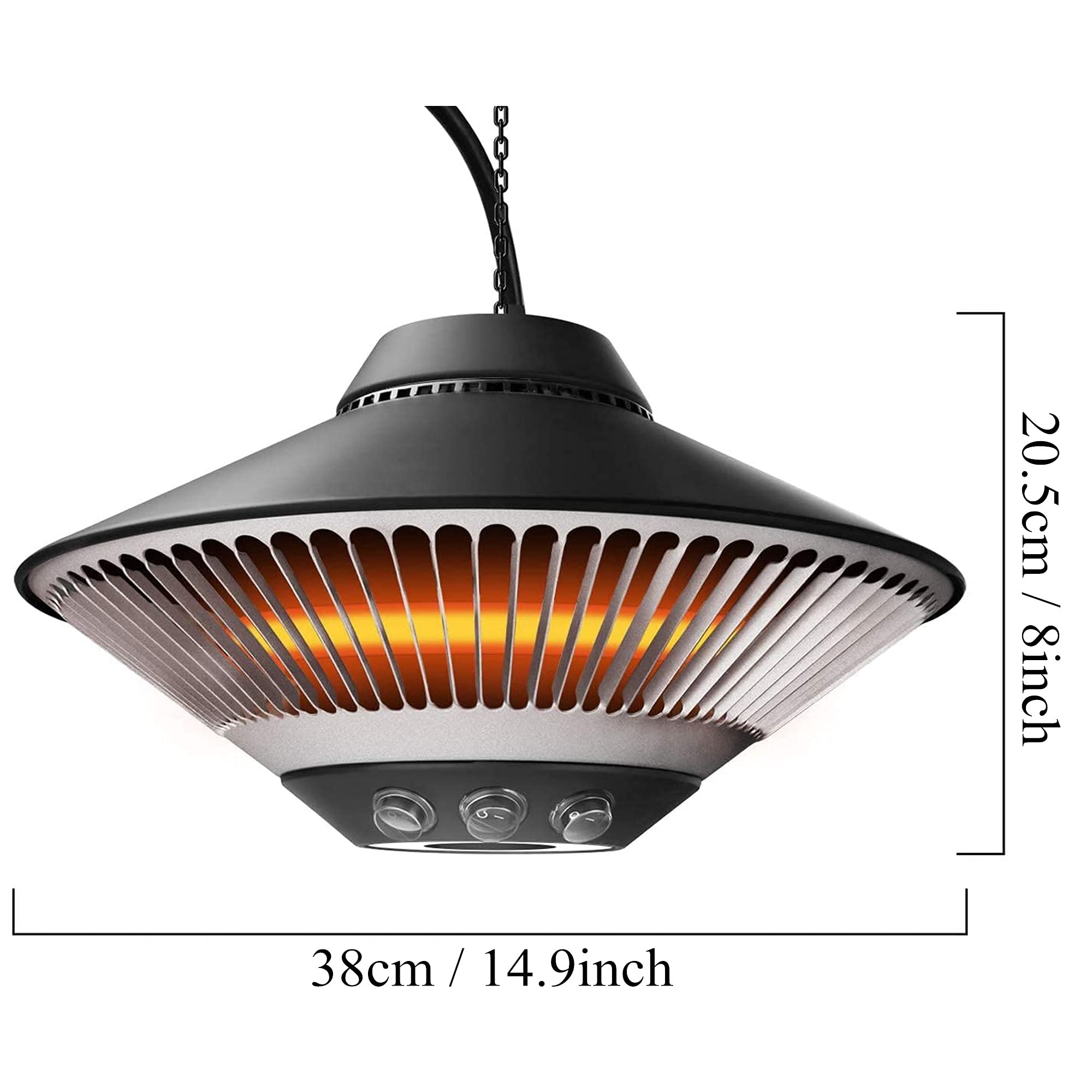 Wiszący grzejnik elektryczny, grzejnik tarasowy 1500 W, wodoodporny, szybko nagrzewający się przenośny parasol lampa grzewcza do wewnątrz/na zewnątrz little surprise