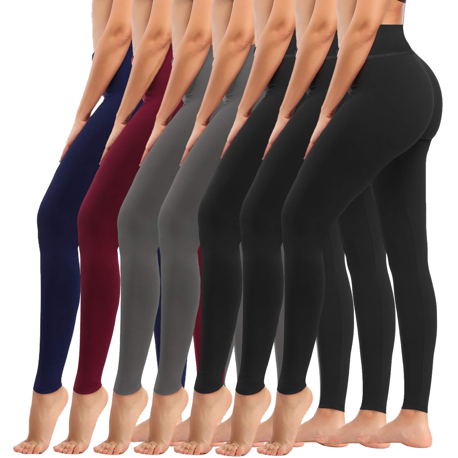 yeuG Black Leggings for Women Non See Through-High Waisted Workout Leggings Tummy Control Yoga Pants for Gym,Athletic,Plus Size(4#3 Black,2 Dark Grey,1 Wine Red,1 Navy, One Size(S-M/Size 2-12))