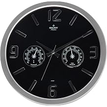 GALAXY 705-BK Home and Office Wall Clock with Embossed Numbers with Thermometer and Baramotre Feature, 38cm