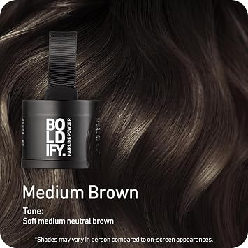Boldify Hairline Powder, Root Touch Up Hair Color Medium Brown 4g | Instantly Fills Thinning Hair & Sparse Hairlines - Root Cover Up for Gray Hair - Water-Resistant, Sweat-Proof 24-Hour Wear