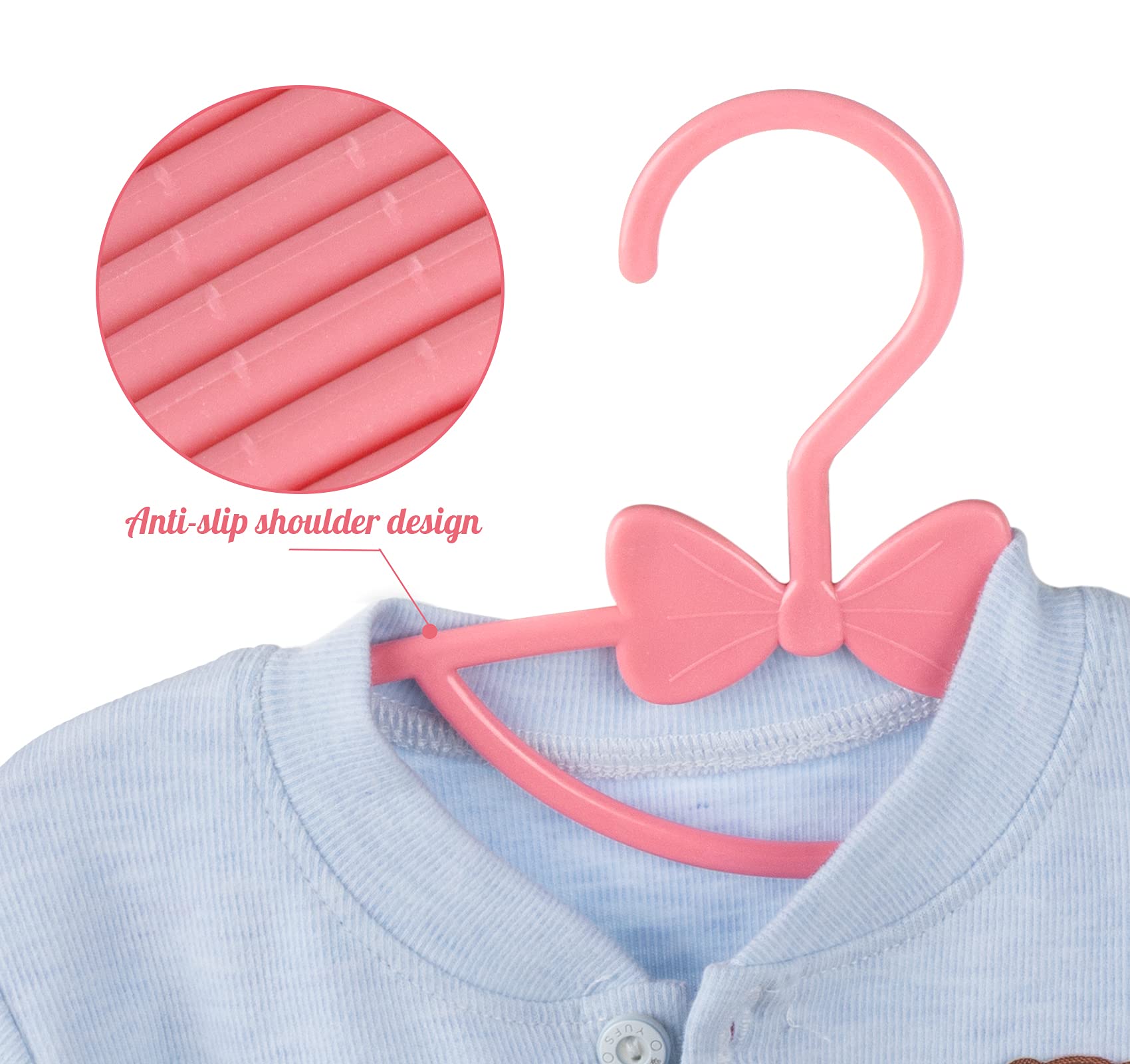 Set di 40 grucce per bambini con graziosi archi, antiscivolo, 29,5 cm, con 3 pezzi, salvaspazio, per guardaroba dei bambini