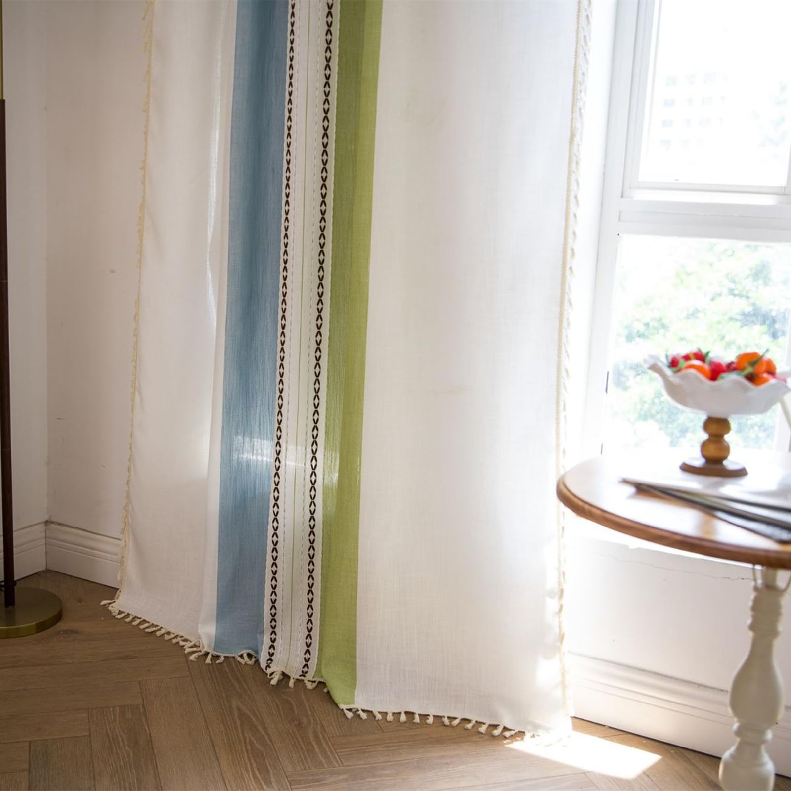 Deeprove Cortinas bohemias de lino de 72 pulgadas para dormitorio, sala de estar, cortinas semitransparentes rústicas rústicas para tratamiento de ventana, bolsillo para cortinero, 1 panel de 52