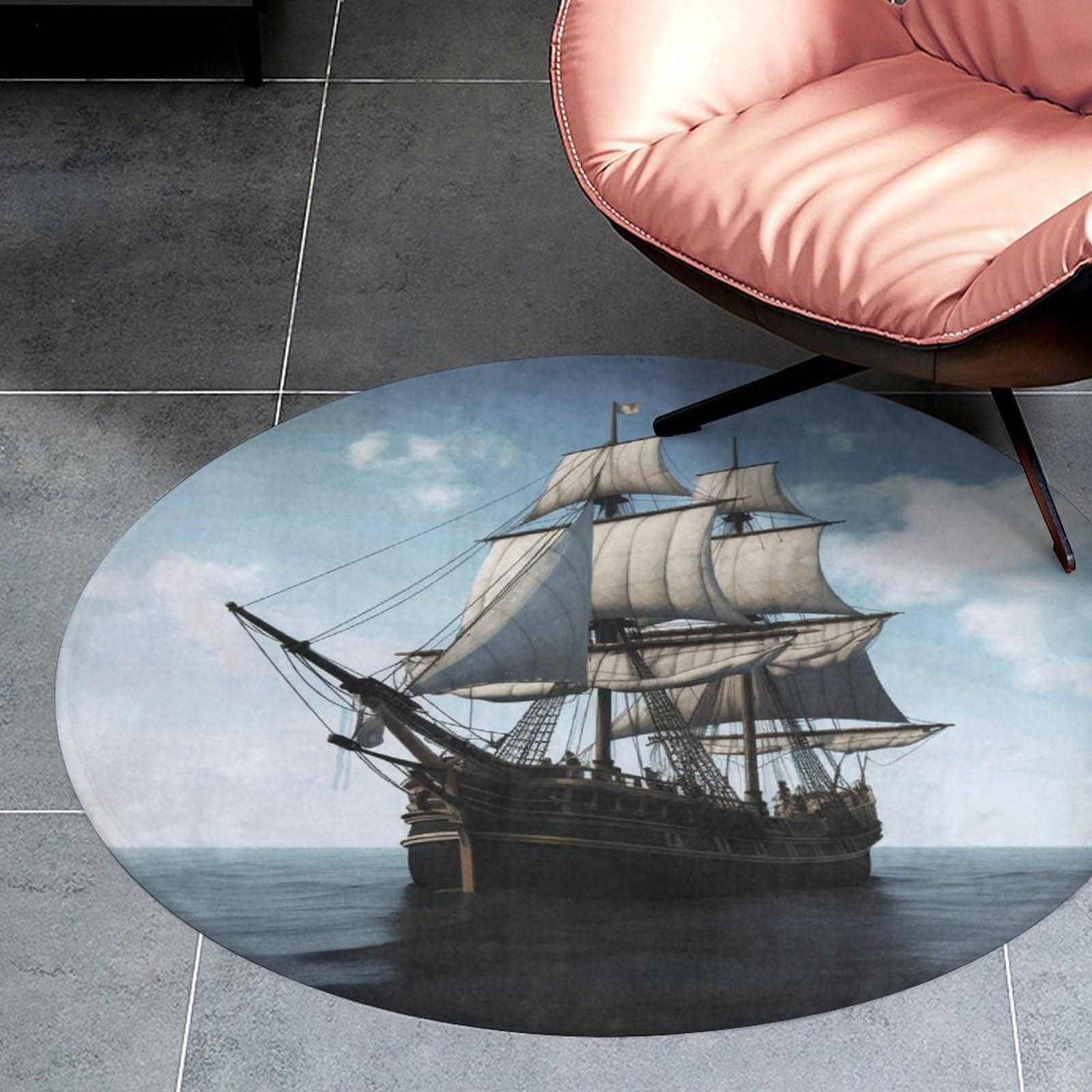 Tapis rond en velours de corail de 0,9 m avec envers antidérapant beige