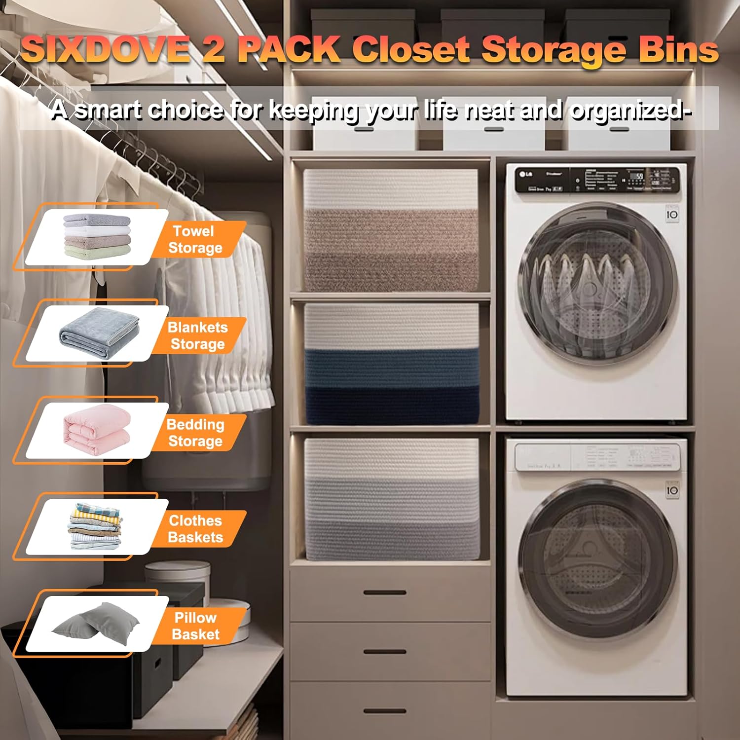 Storage Baskets for Organizing, 2 Pack Woven Basket for Storage, Rectangle Baskets for Shelves Closet Organizers, Toy Basket for Nursery Storage Living Room, Laundry Room, Bedroom (Gradient Brown) - Image 3