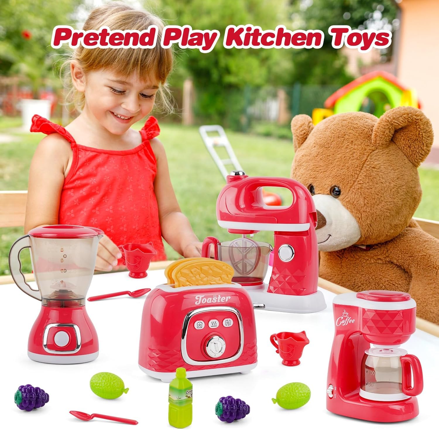 HOMCENT Juego de juguetes de cocina para niños de 3 a 8 años, color rojo