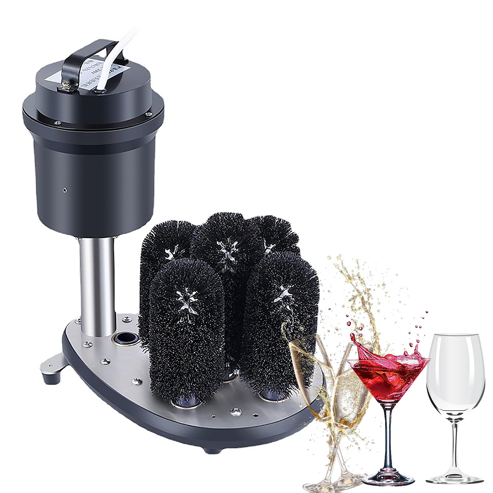 Laveuse électrique pour verre, 5 brosses en acier inoxydable, 230 W, 1200 tasses/heure, nettoyage à 360° pour bar et cuisine