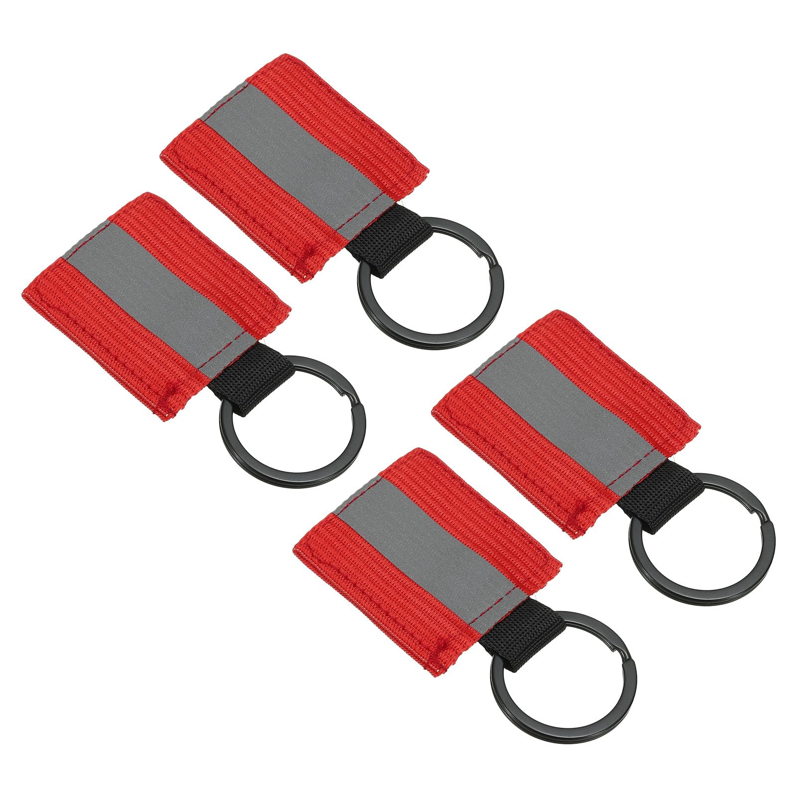 PATIKIL Reflective Keychain Tags, 4 Pack Reflective Zipper Pulls Nylon Keychain High Visibility Reflectors Tags for Backpack Pendant Dog Collar, Red
