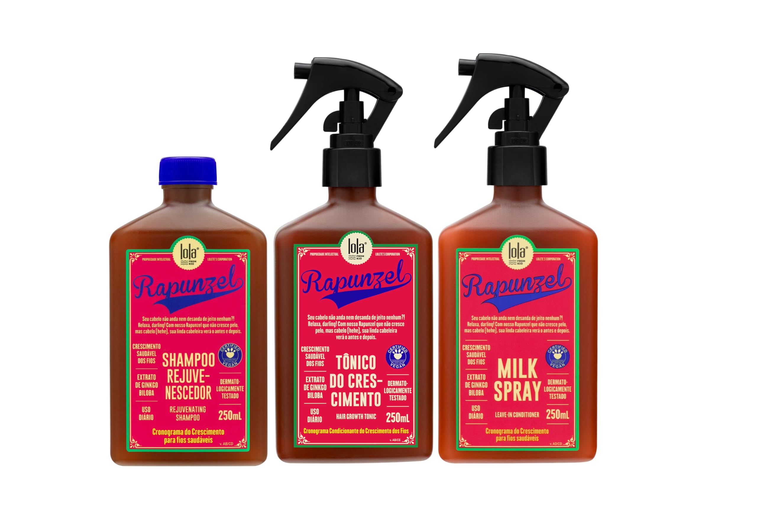Kit Rapunzel Lola (Shampoo 250ml + Tônico de Crescimento 250ml + Leave-in 250ml)