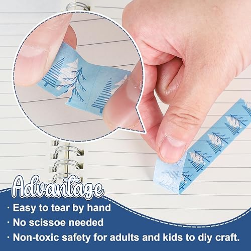 Miniatura 3 de Whaline 16 rollos de cinta Washi de invierno, 4 tamaños, cinta adhesiva Washi azul para Navidad, copo de nieve, muñeco de nieve, papel decorativo de