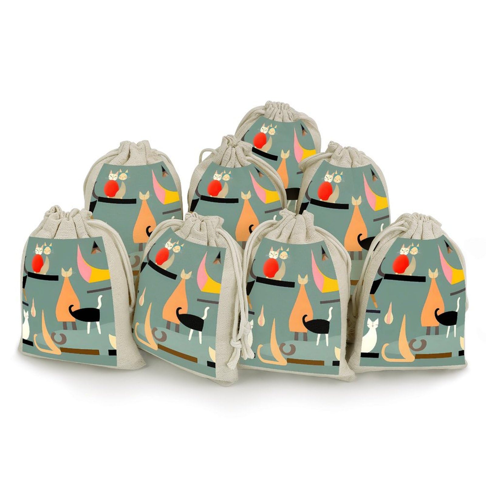 Pochettes cadeaux en coton et lin avec cordon | Lot de 8 petits pochons réutilisables
