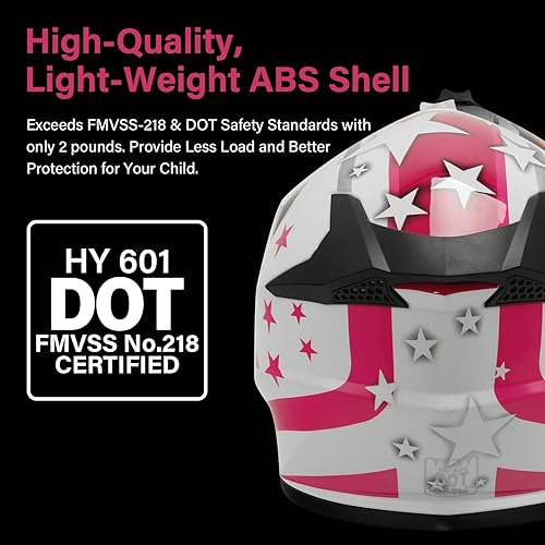 Miniatura 2 de XFMT - Juego de casco DOT con gafas y guantes para motocross, cuatrimoto y vehículos todoterreno para niños y jóvenes, casco Mx, estrella rosada