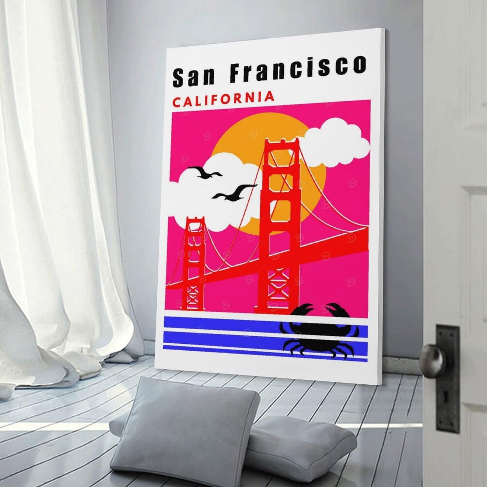 Junmoney Frame-Style-23 Canvas Art Print San Francisco Mid Century Modern Collage Travel Poster, 12X18inch(30X45cm), For Office, Study Or Home Workspace, Wall Art That Adds Style To Work Areas