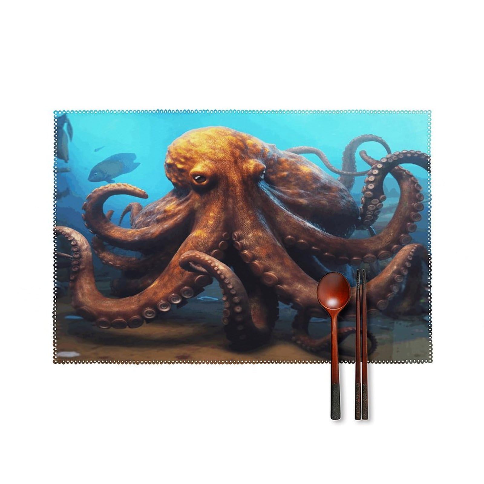 Huge Octopus Placemats Set of 6 Heat Resistant Non-Slip Place Mats Washable Wipeable Table Mats Elegant Farmhouse Placemat for Kitchen Dining Outdoor Party Table Decor