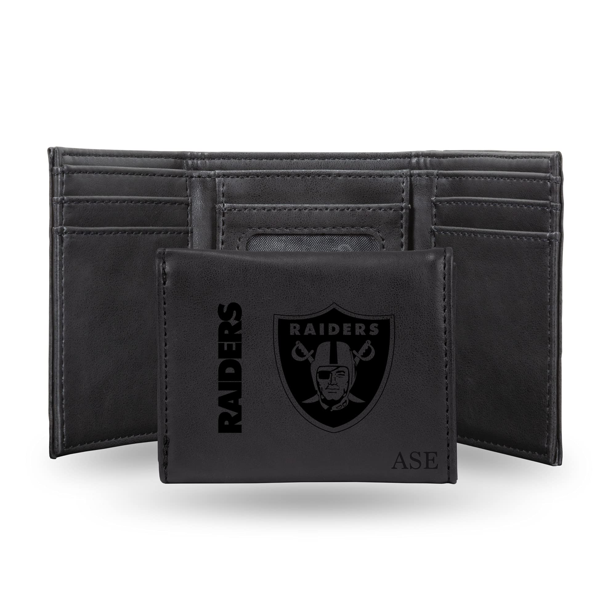 Rico Industries NFL Football Las Vegas Raiders Black Personalized-Custom Laser Engraved Tri-fold Wallet - Slim Wallet