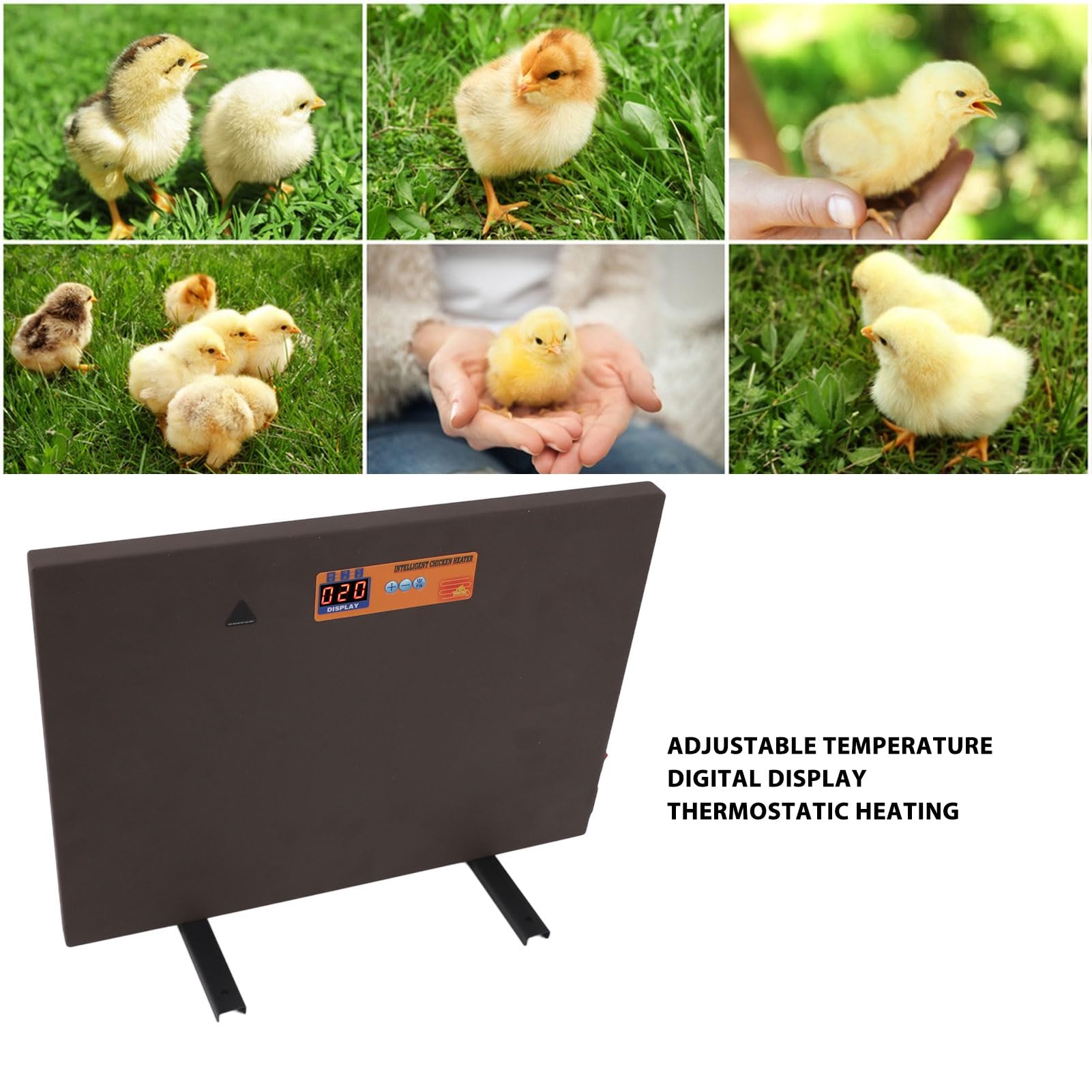Fockety Calentador de Gallinero, 150W 4 Modos Calentar el Calentador de Pollo con Pantalla Digital, Control Manual Calentador de Gallinero Panel Calefactor Antidumping para (Enchufe de