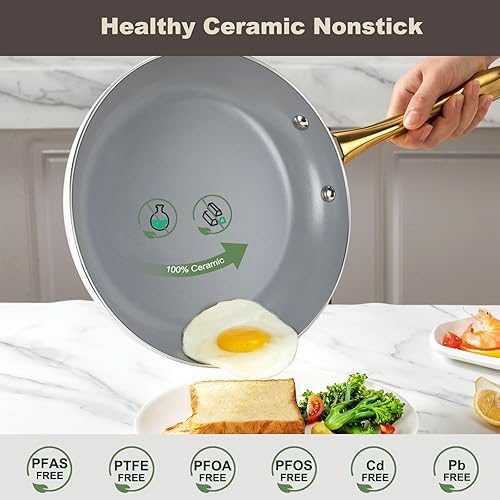 Miniatura 3 de Juego de utensilios de cocina de cerámica, saludable, no tóxico, juego de ollas y sartenes antiadherentes, juego de 14 piezas de cocina de